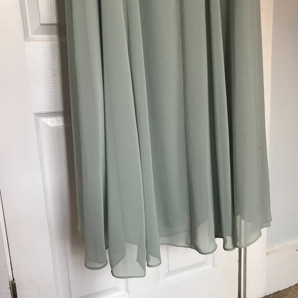 Davids Bridal cowl neck chiffon bridesmaid dress with slit - Picture 8 of 14